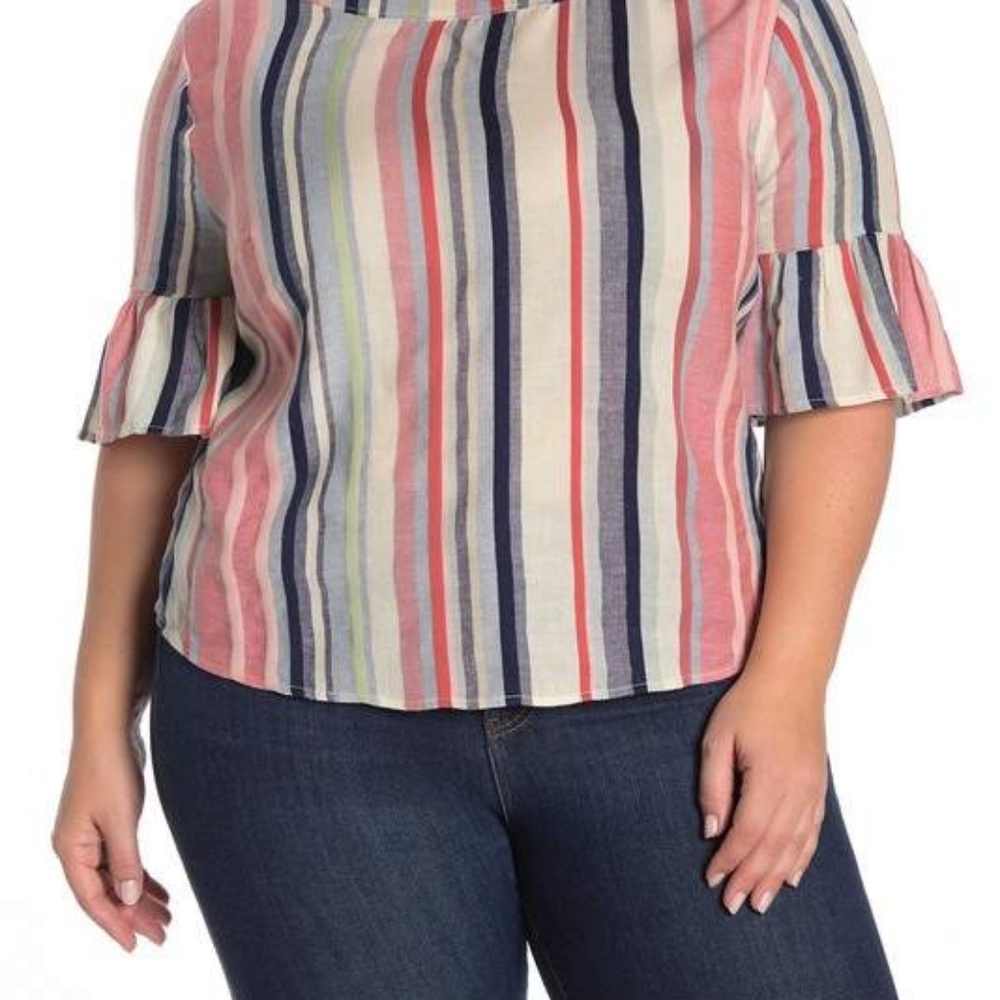 SUSINA Striped V-Neck Ruffled Top Size 3X
